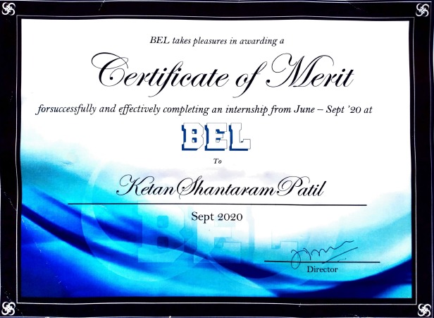 BEL Internship Certificate